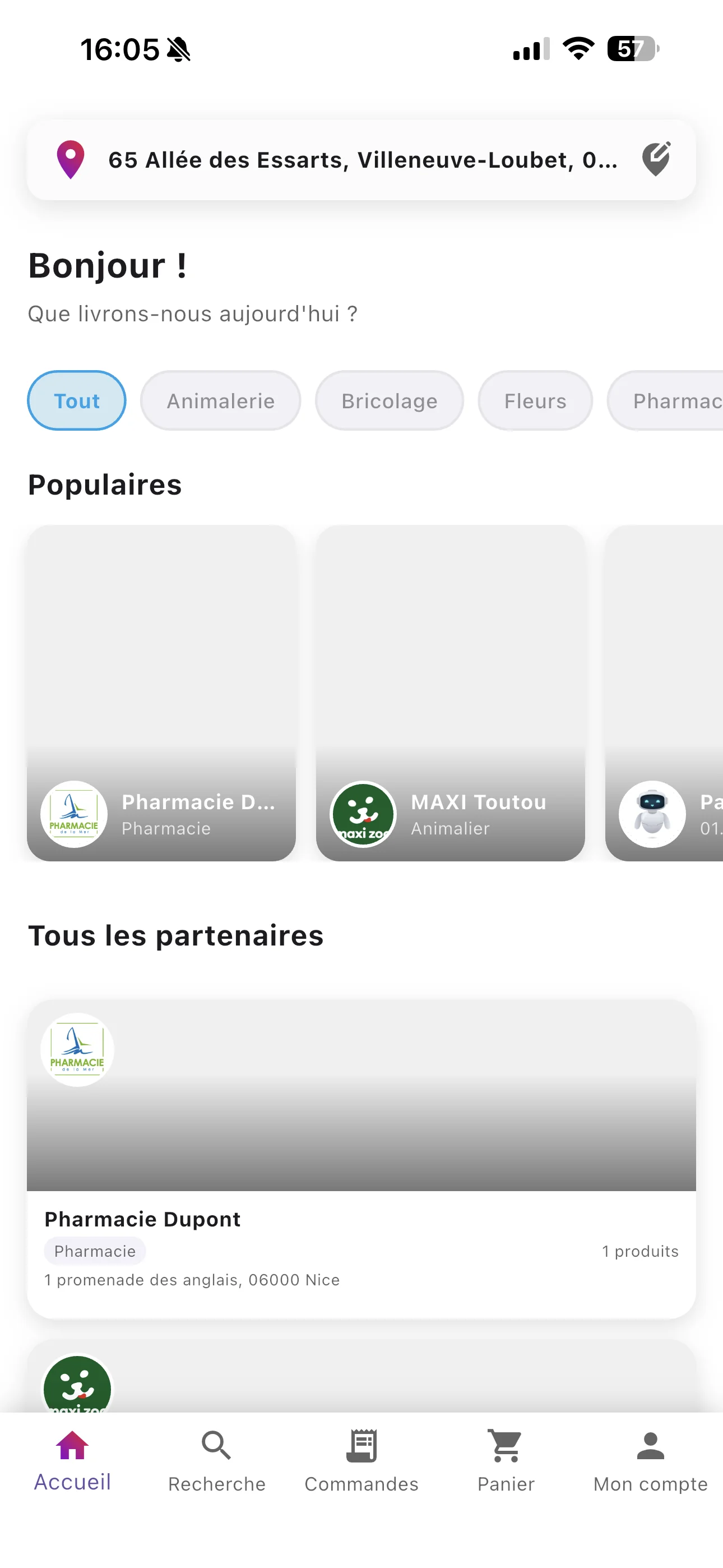 Aperçu de l'application AllDrop, catalogue de commerces